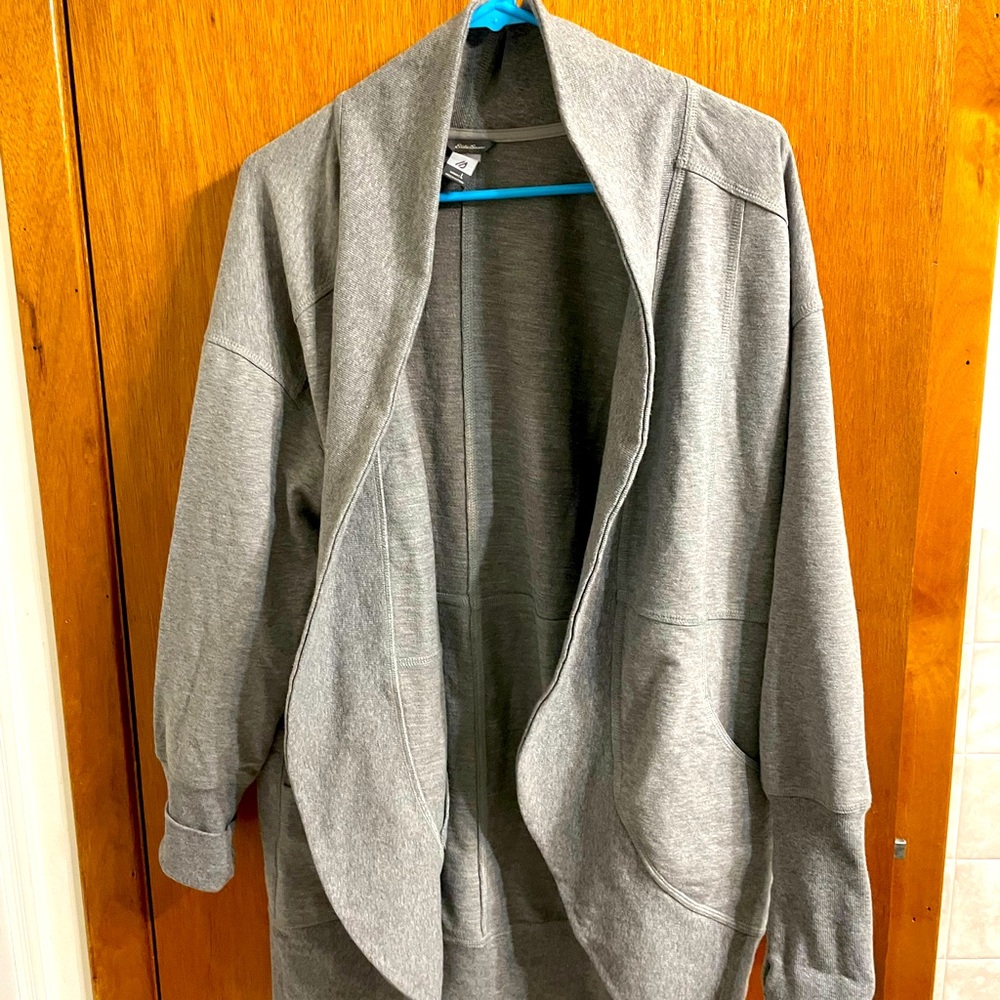 Eddie Bauer Gray Open-Front Shawl Collar Cardigan Sweater